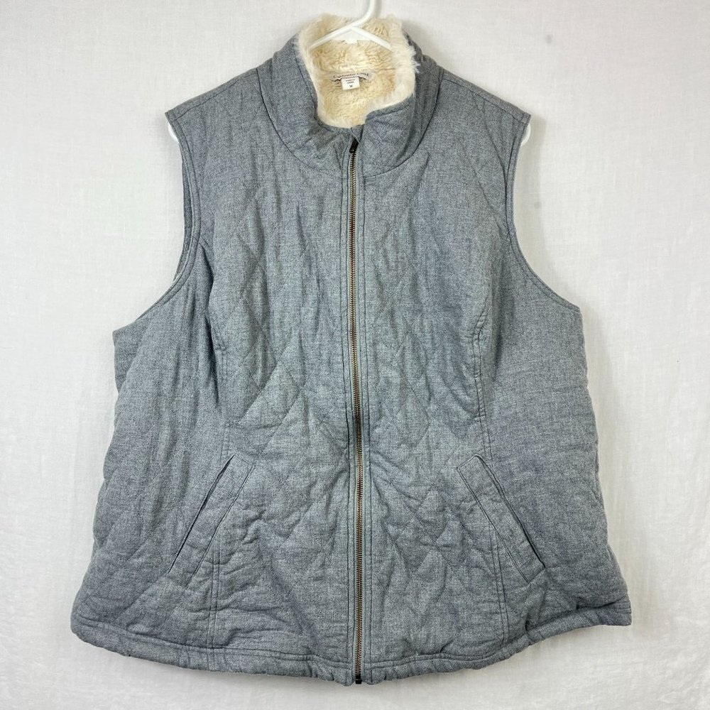 Coldwater Creek‎ Faux Fur Lined Vest Womens 1X Quilted Plus Size Full Zip Cozy